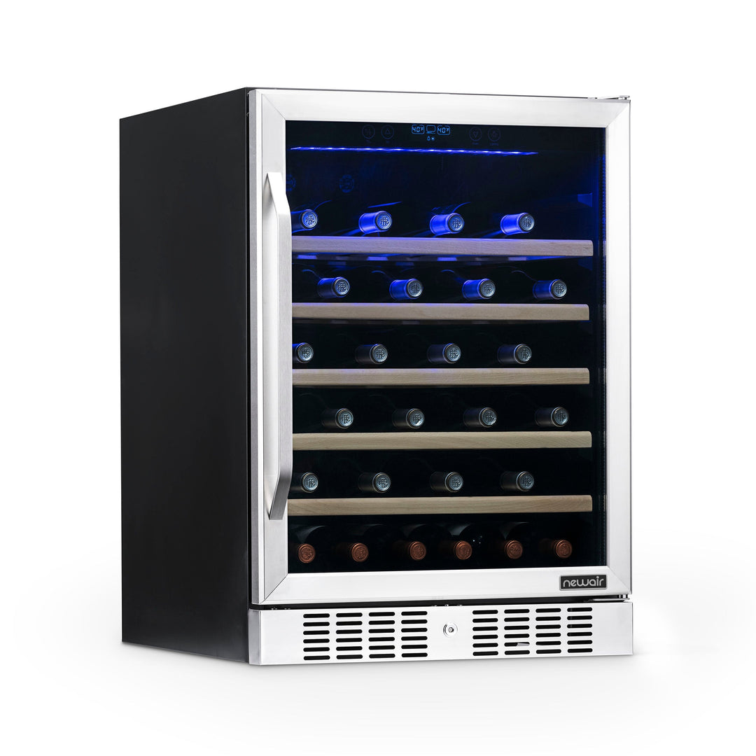 Newair 24" Built-In 52 Bottle Compressor Wine Fridge in Stainless Steel with Premium Beech Wood Shelves (AWR-520SB)