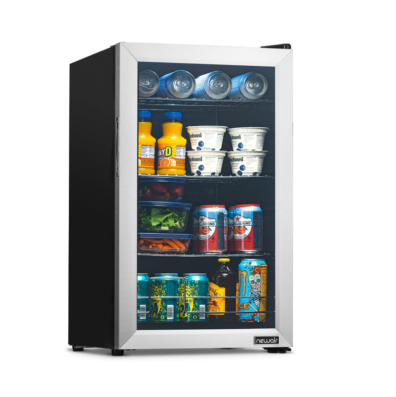 Newair 100 Can Beverage Fridge with Glass Door, Small Freestanding Mini Fridge in Stainless Steel (AB-1000)