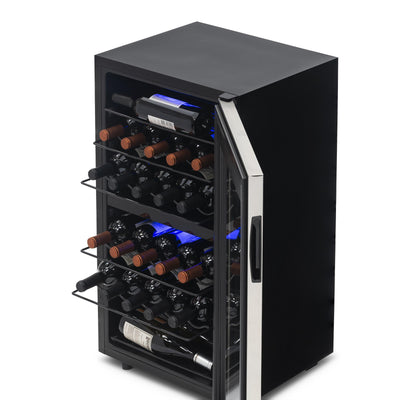 Newair Freestanding 28 Bottle Dual Zone Wine Fridge in Stainless Steel and Adjustable Racks (NWC028SS01)