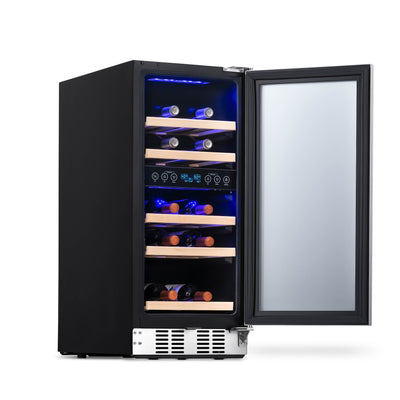 Newair 15” Built-in 29 Bottle Dual Zone Wine Fridge in Stainless Steel, Quiet Operation with Beech Wood Shelves