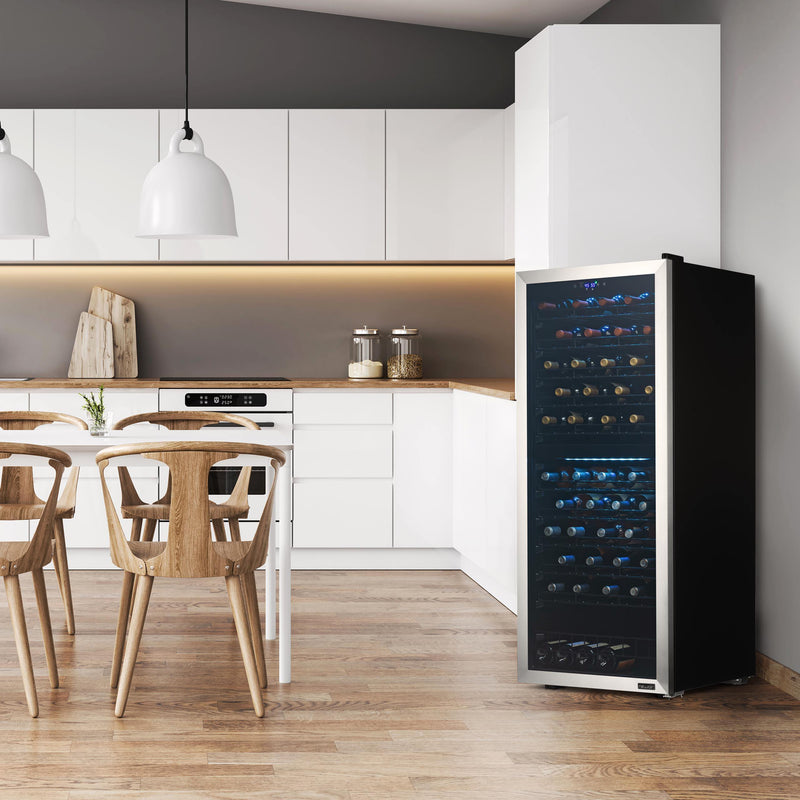 Newair Freestanding 98 Bottle Dual Zone Wine Fridge with Low-Vibration Ultra-Quiet Inverter Compressor and Adjustable Racks (NWC098SS00)