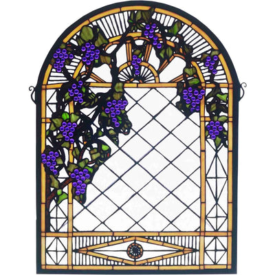 Meyda Tiffany 22"H x 16"W Grape Diamond Trellis Stained Glass Window