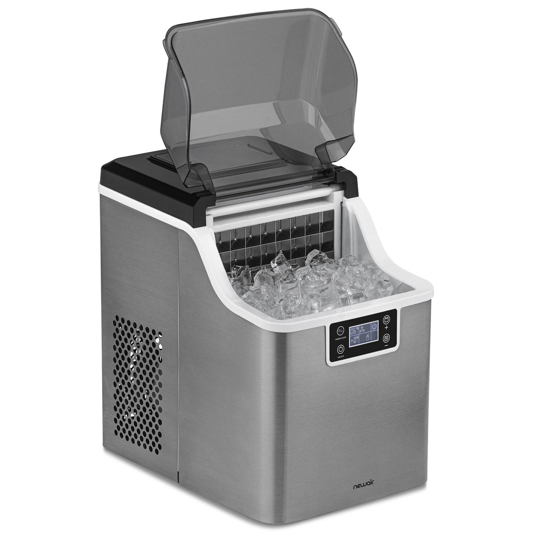 Newair Countertop Clear Ice Maker, 45 lbs. of Ice a Day with FrozenFallTM Technology, Custom Ice Thickness Settings, 1-Gallon Water Bottle Dispenser, 24-Hour Timer, Automatic Self-Cleaning Function, BPA-Free Parts and Oversized Ice Viewing Window