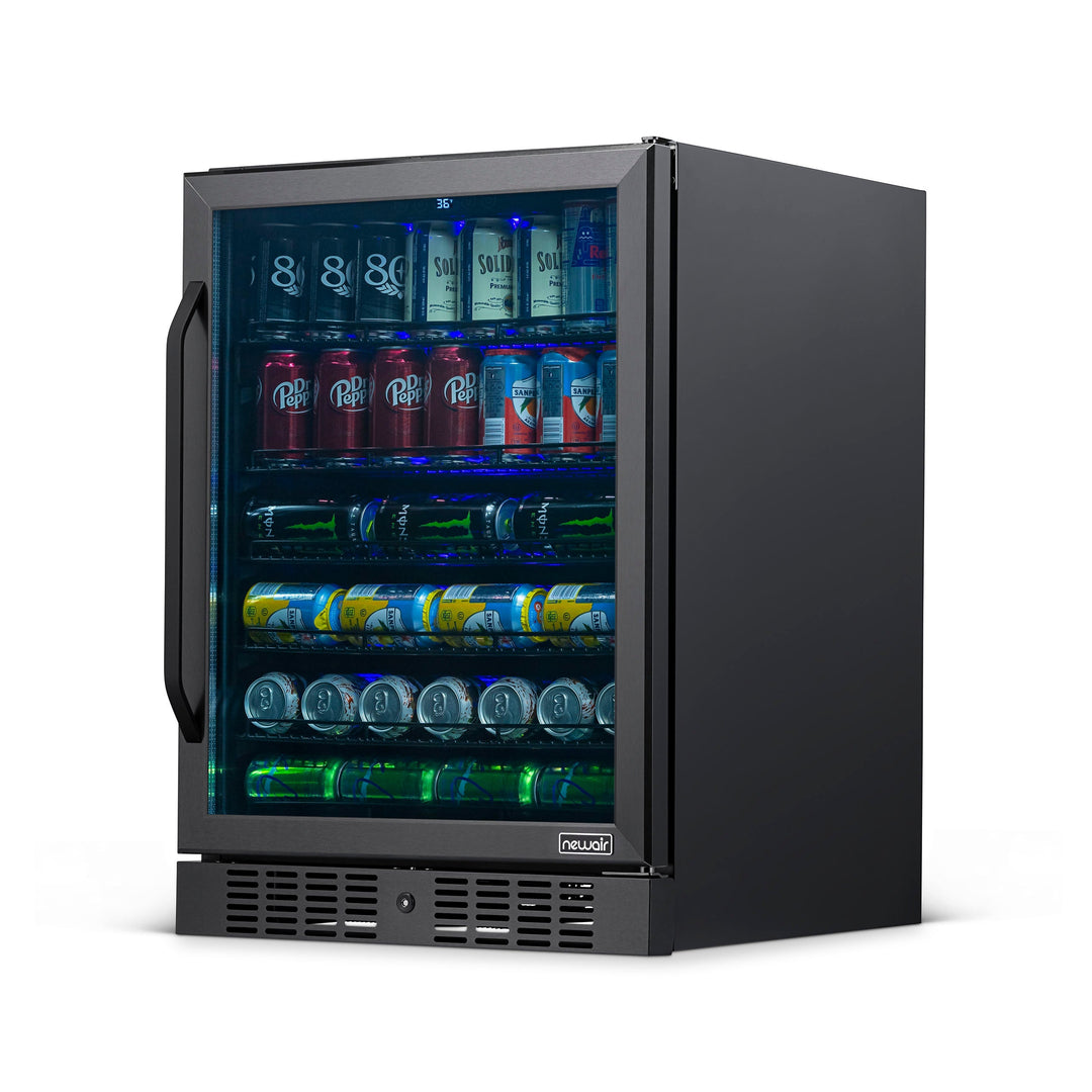 Newair 24” Built-in 177 Can Beverage Fridge in Black Stainless Steel (NBC177BS00)