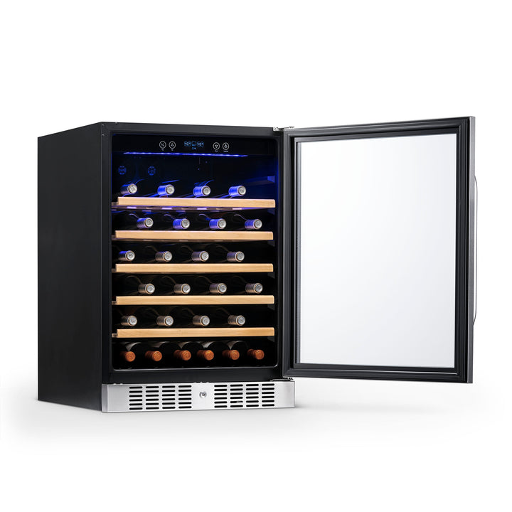 Newair 24" Built-In 52 Bottle Compressor Wine Fridge in Stainless Steel with Premium Beech Wood Shelves (AWR-520SB)