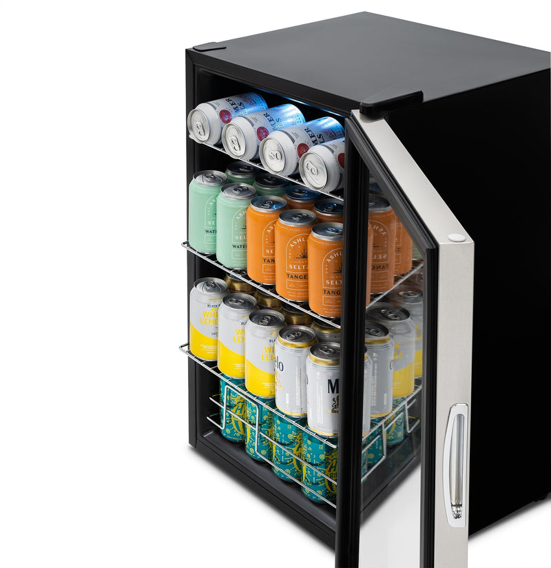 Newair 100 Can Beverage Fridge with Glass Door, Small Freestanding Mini Fridge in Stainless Steel (AB-1000)