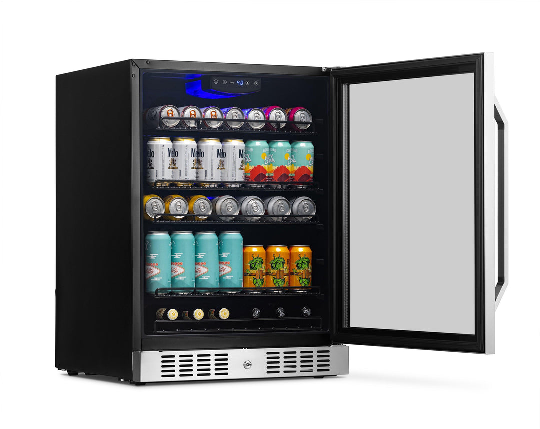 Newair 24” Built-in 177 Can Beverage Fridge in Stainless Steel with Triple-Pane Glass (NBC177SS00)