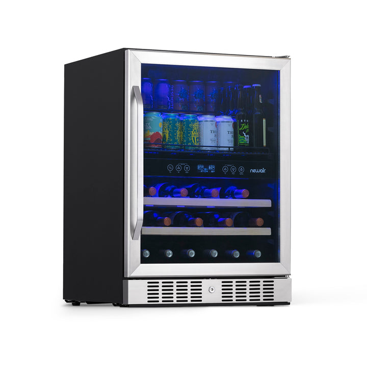 Newair 24” Built-in Dual Zone 20 Bottle and 70 Can Wine and Beverage Fridge in Stainless Steel with SplitShelf™ and Smooth Rolling Shelves (AWB-400DB)