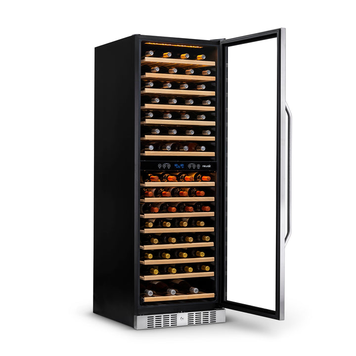 Newair 27” Built-in 160 Bottle Dual Zone Compressor Wine Fridge in Stainless Steel, Quiet Operation with Smooth Rolling Shelves (AWR-1600DB)