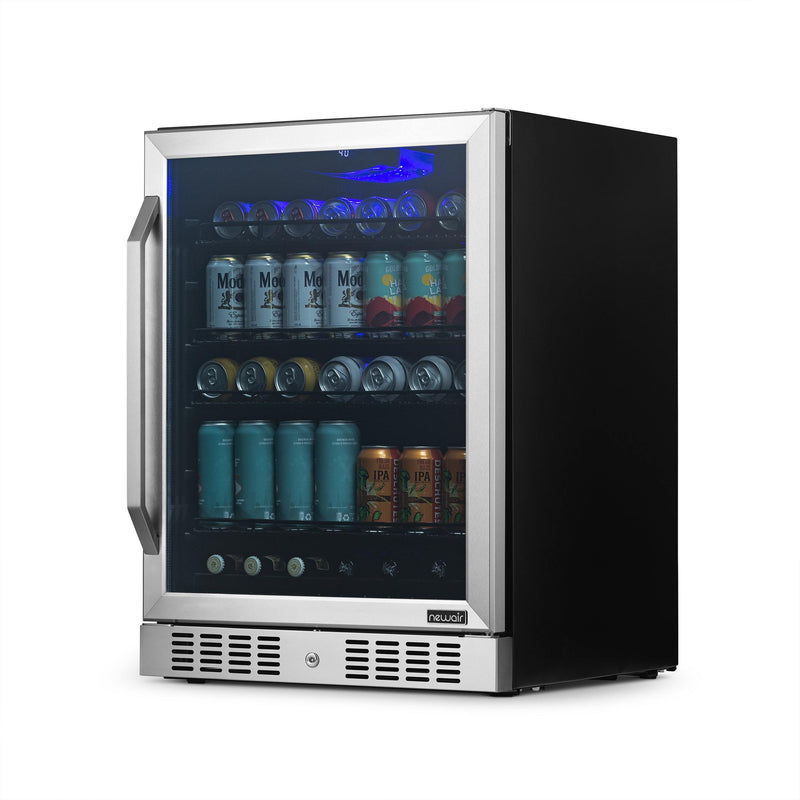 Newair 24” Built-in 177 Can Beverage Fridge in Stainless Steel with Triple-Pane Glass (NBC177SS00)