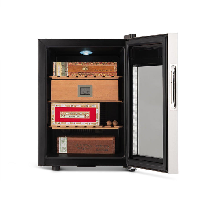 Newair 250 Count Electric Cigar Humidor Wineador in Stainless Steel with Opti-Temp™ Heating and Cooling Function, Spanish Cedar Shelves, Digital Thermostat, and Security Lock and Key