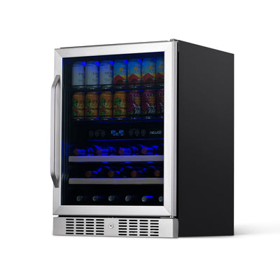 Newair 24” Built-in Dual Zone 20 Bottle and 70 Can Wine and Beverage Fridge in Stainless Steel with SplitShelf™ and Smooth Rolling Shelves (AWB-400DB)