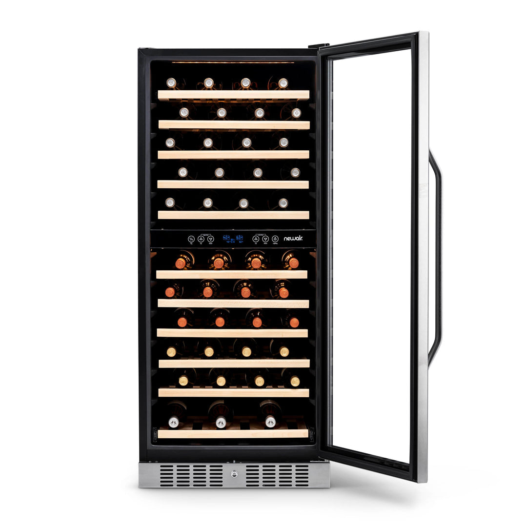 Newair 27” Built-in 116 Bottle Dual Zone Compressor Wine Fridge in Stainless Steel, Quiet Operation with Smooth Rolling Shelves (AWR-1160DB)