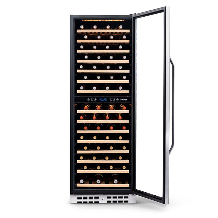 Newair 27” Built-in 160 Bottle Dual Zone Compressor Wine Fridge in Stainless Steel, Quiet Operation with Smooth Rolling Shelves (AWR-1600DB)