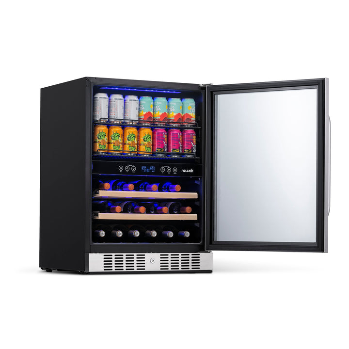 Newair 24” Built-in Dual Zone 20 Bottle and 70 Can Wine and Beverage Fridge in Stainless Steel with SplitShelf™ and Smooth Rolling Shelves (AWB-400DB)