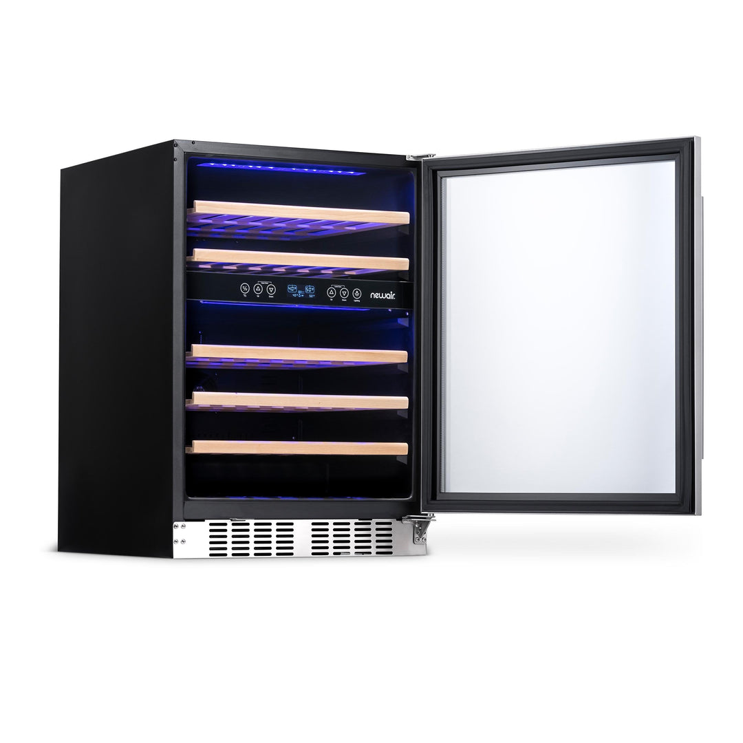 Newair  24” Built-in 46 Bottle Dual Zone Wine Fridge in Stainless Steel, Quiet Operation with Beech Wood Shelves