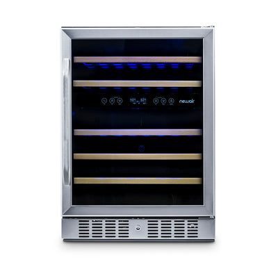 Newair  24” Built-in 46 Bottle Dual Zone Wine Fridge in Stainless Steel, Quiet Operation with Beech Wood Shelves