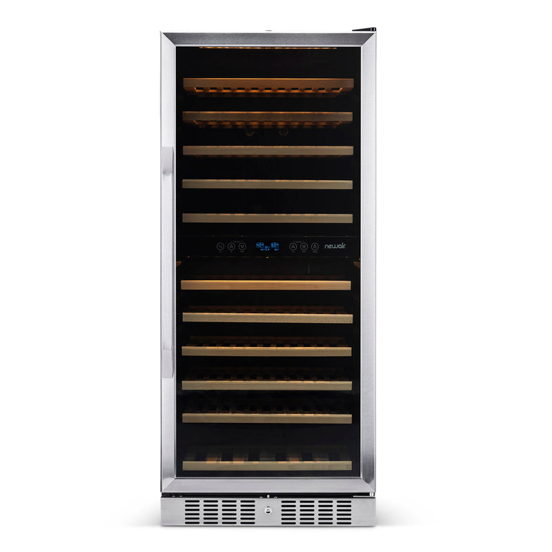 Newair 27” Built-in 116 Bottle Dual Zone Compressor Wine Fridge in Stainless Steel, Quiet Operation with Smooth Rolling Shelves (AWR-1160DB)