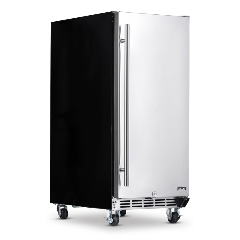 Newair 15” Built-in 90 Can Outdoor Beverage Fridge in Weatherproof Stainless Steel with Auto-Closing Door and Easy Glide Casters (NOF090SS00)