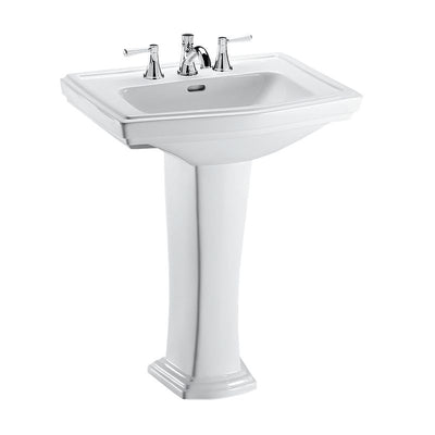 TOTO Vitreous China Rectangle Pedestal Bathroom Sink in Cotton White (for 8" Center Faucets) from Clayton Collection (27" x 19.63" x 34.63")