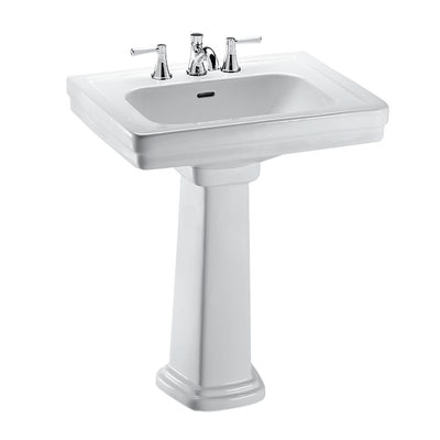 TOTO Vitreous China Rectangle Pedestal Bathroom Sink in Cotton White (for 8" Center Faucets) from Promenade Collection (24" x 19.25" x 34.38")