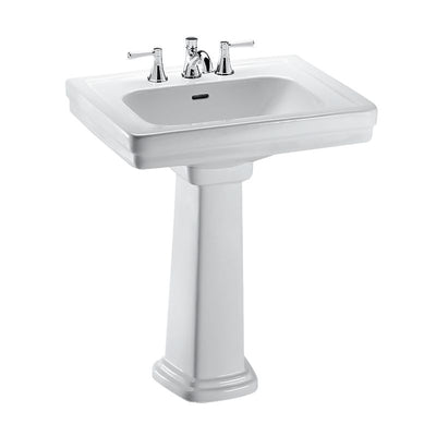 TOTO Vitreous China Rectangle Pedestal Bathroom Sink in Cotton White (for 4" Center Faucets) from Promenade Collection (27.5" x 22.25" x 34.38")