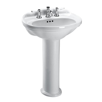 TOTO Vitreous China Oval Pedestal Bathroom Sink in Cotton White (for 4" Center Faucets) from Whitney Collection (25" x 19" x 36.8")