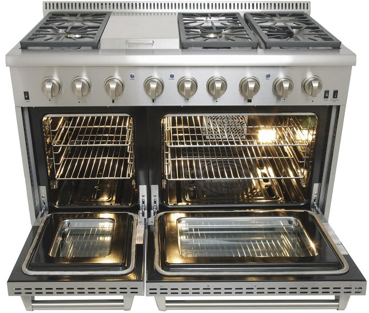 Kucht Professional 48 in. Natural Gas Burner/Electric Oven 6.7 cu ft. Range with Color Knobs, KRD486F / KRD486F/LP