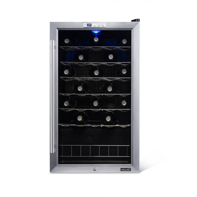 Newair Freestanding 33 Bottle Compressor Wine Fridge in Stainless Steel, Adjustable Chrome Racks (AWC-330E)