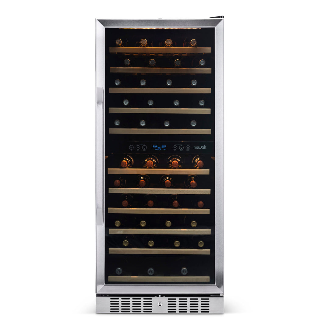 Newair 27” Built-in 116 Bottle Dual Zone Compressor Wine Fridge in Stainless Steel, Quiet Operation with Smooth Rolling Shelves (AWR-1160DB)