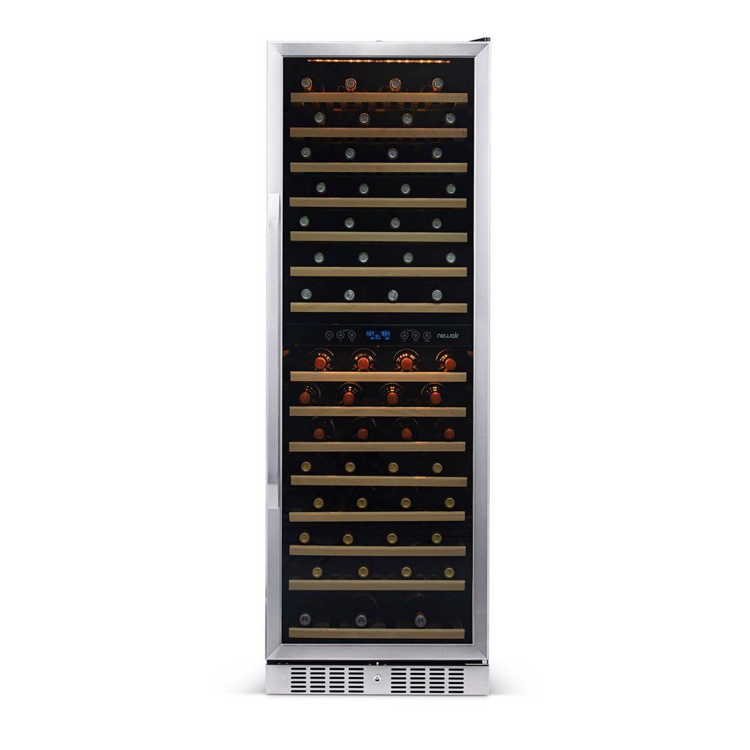 Newair 27” Built-in 160 Bottle Dual Zone Compressor Wine Fridge in Stainless Steel, Quiet Operation with Smooth Rolling Shelves (AWR-1600DB)