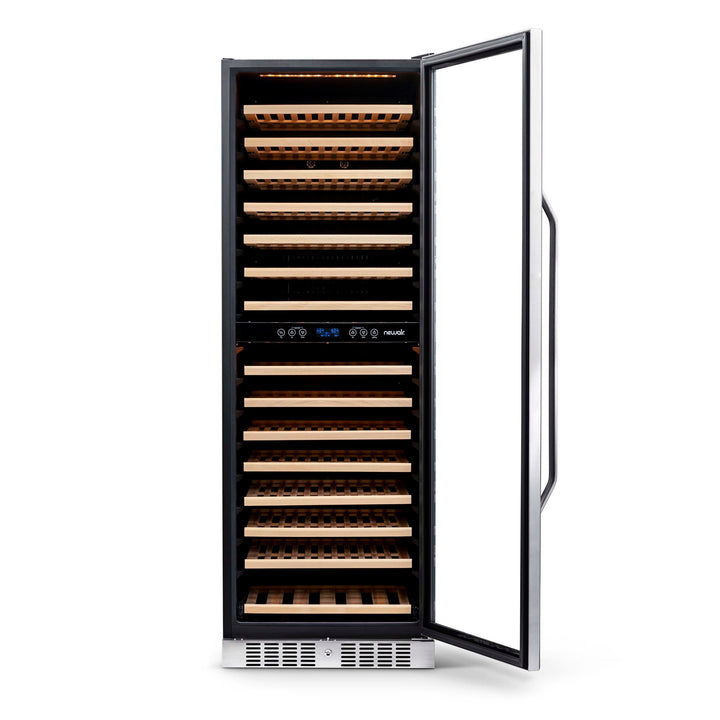 Newair 27” Built-in 160 Bottle Dual Zone Compressor Wine Fridge in Stainless Steel, Quiet Operation with Smooth Rolling Shelves (AWR-1600DB)