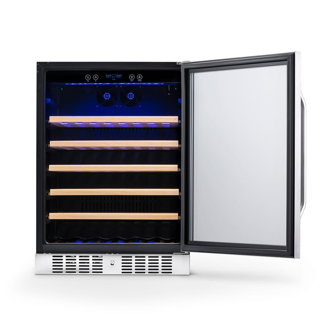 Newair 24" Built-In 52 Bottle Compressor Wine Fridge in Stainless Steel with Premium Beech Wood Shelves (AWR-520SB)