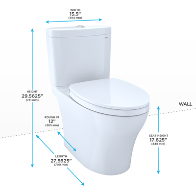 TOTO Aquia IV 1G Elongated Bowl with SoftClose Seat, Dual-Flush Two-Piece Toilet 1.0 & 0.8 GPF, Universal Height, Washlet+ Compatible - MS446124CUMF