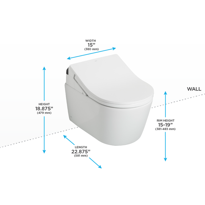 TOTO RP D-Shape 0.9 gpf & 1.28 gpf Auto Flush Wall-Hung Toilet with Washlet in Cotton White