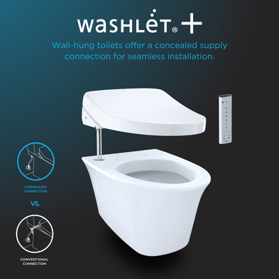 TOTO RP D-Shape 0.9 gpf & 1.28 gpf Auto Flush Wall-Hung Toilet with Washlet in Cotton White
