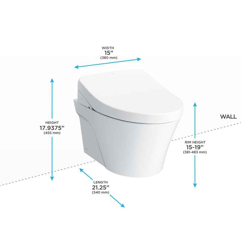 TOTO AP Elongated Washlet+ S550e Wall-Hung Auto Flush Toilet, 1.28GPF & 0.9GPF - CWT4263056CMFGA