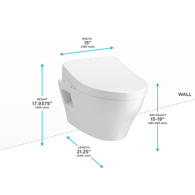 TOTO EP Elongated 0.9 gpf & 1.28 gpf Wall-Hung Toilet with Washlet in Cotton White