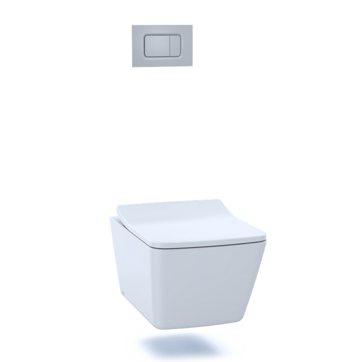 TOTO SP Square 0.9 gpf & 1.28 gpf Dual-Flush Wall-Hung Universal Height Toilet in Cotton White