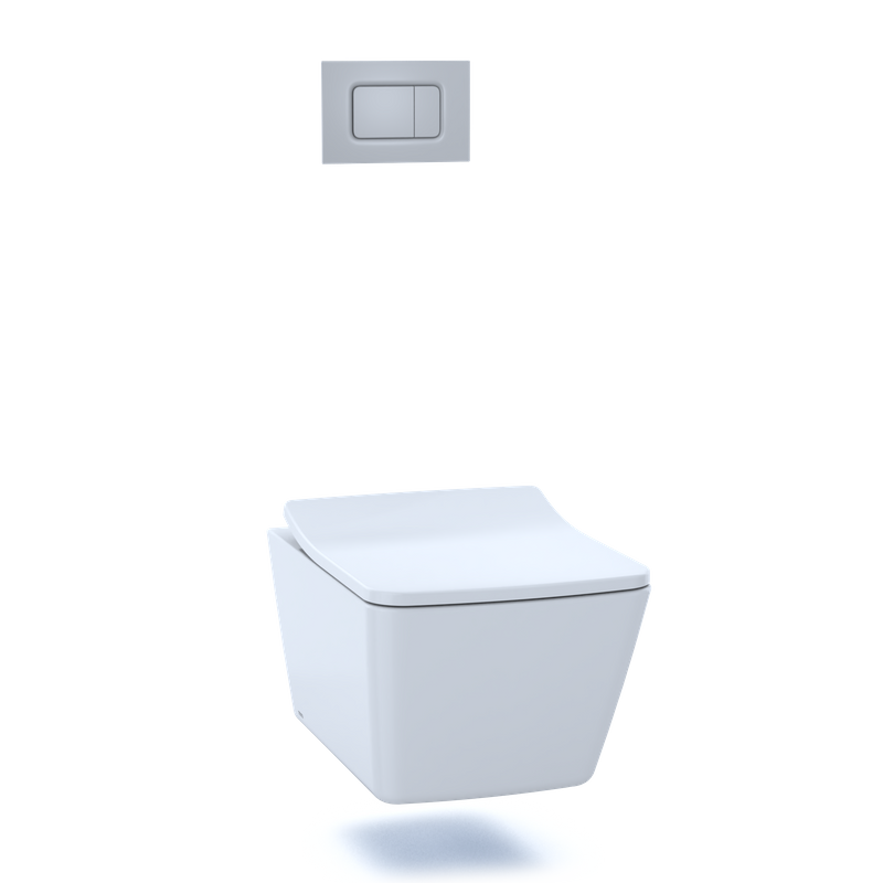 TOTO SP Square 0.9 gpf & 1.28 gpf Dual-Flush Wall-Hung Universal Height Toilet in Cotton White