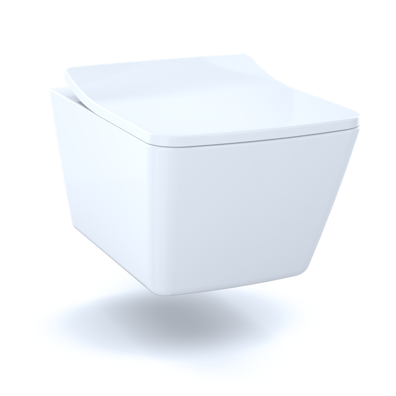 TOTO SP Square 0.9 gpf & 1.28 gpf Dual-Flush Wall-Hung Universal Height Toilet in Cotton White