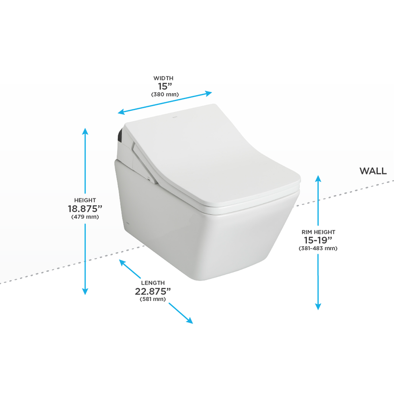 TOTO SP Square 0.9 gpf & 1.28 gpf Dual-Auto-Flush Wall-Hung Toilet with Washlet in Cotton White