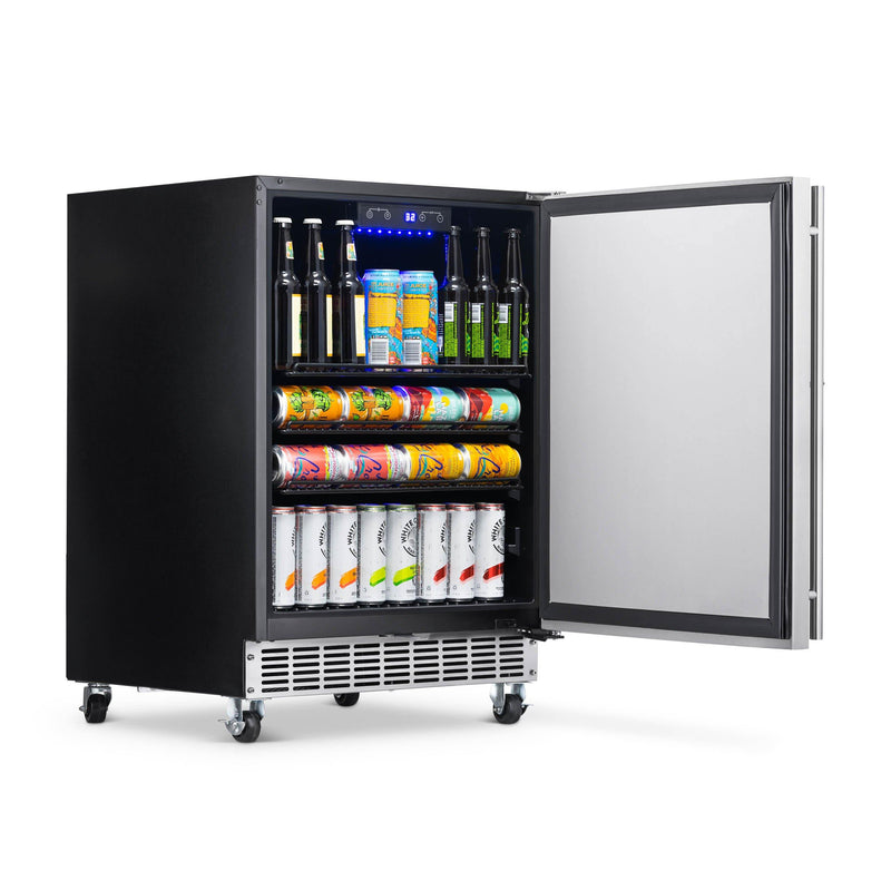 Newair 24” Built-in 160 Can Outdoor Beverage Fridge in Weatherproof Stainless Steel with Auto-Closing Door and Easy Glide Casters (NOF160SS00)