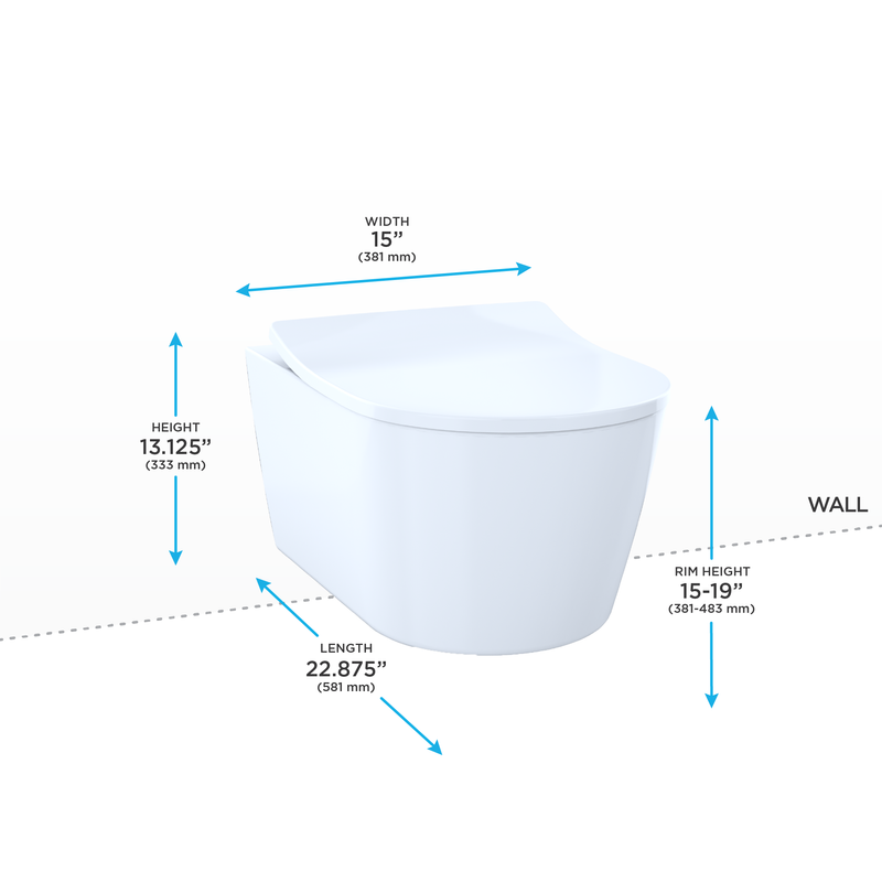 TOTO RP D-Shape 0.9 gpf & 1.28 gpf Wall-Hung Toilet in Cotton White