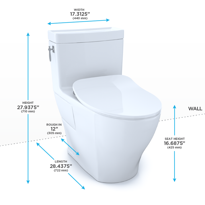 TOTO Aimes Slim Elongated SoftClose Seat  One-Piece High-Efficiency Toilet, 1.28 GPF - MS626234CEFG