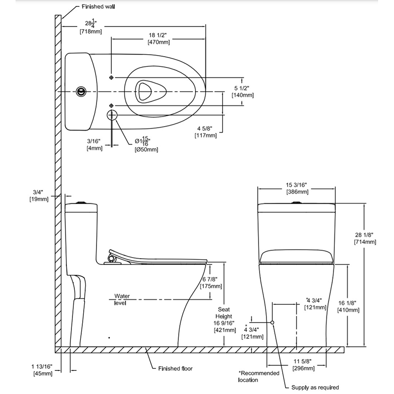 TOTO Aquia IV Elongated Bowl-Slim Seat Dual-Flush One-Piece Toilet, 1.28 & 0.8 GPF, Washlet+ Compatible, Universal Height - MS646234CEMFG