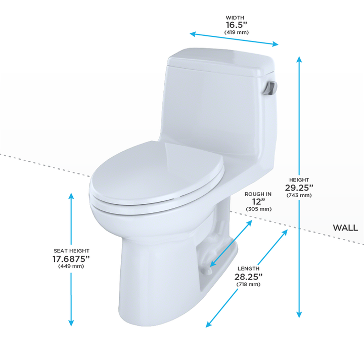 TOTO Eco UltraMax Elongated Right Hand Lever One-Piece Toilet in Cotton White - ADA Height