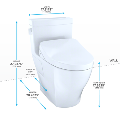 TOTO Legato Elongated One-Piece Toilet with Washlet+ S550e in Cotton White