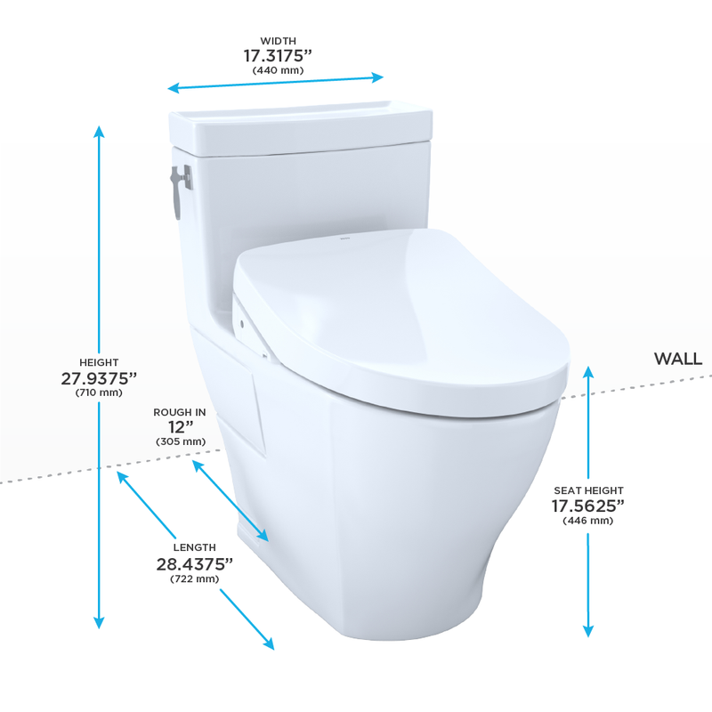 TOTO Aimes Elongated WASHLET+ S500e One-Piece Toilet, 1.28 GPF - MW6263046CEFG