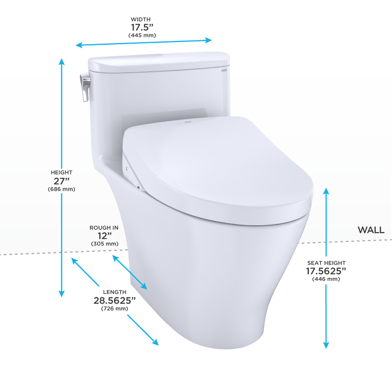 TOTO Nexus Elongated 1.28 gpf One-Piece Toilet with Washlet+ S500e in Cotton White